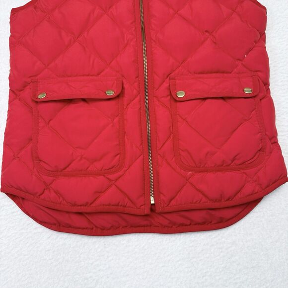 J Crew Quilted Vest Women’s Size XS Red Full Zip Sleeveless Cargo Pockets Casual - Picture 3 of 8